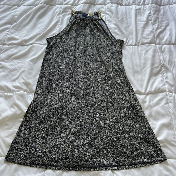 Michael Kors Womens Medium Sleeveless Floral Dress Gold Chain Straps Blue Yellow - Picture 1 of 8
